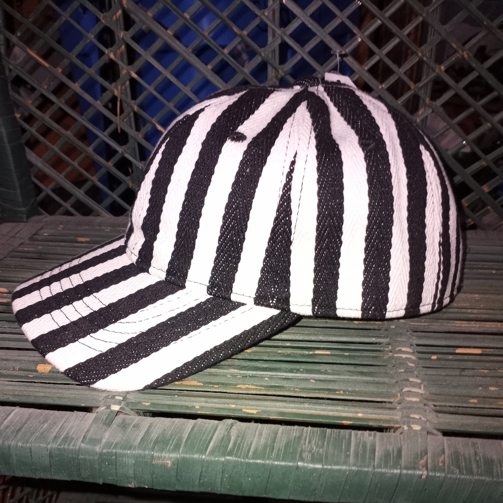 Black and white stripe unisex hat. Time and true